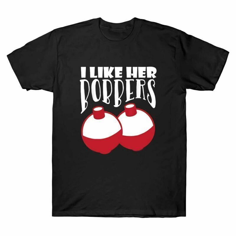 I Like Her Bobbers Funny Fishing Couples Gifts T-shirt Men Black Cotton Tee XXL