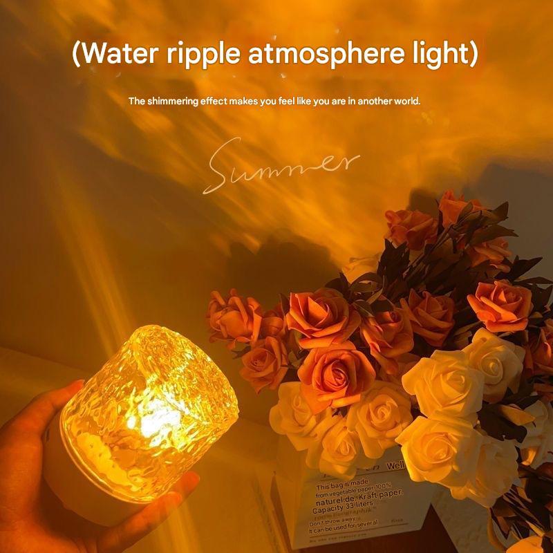Cylindrical Water Ripple Atmosphere Light Mood Night Light Crystal Rotating Projection Color Bedroom Bedside Atmosphere Small Ta