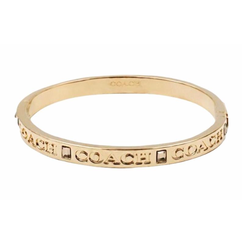 COACH Stone Bangle Logo Letter Engraving Alloy Bracelet Women s Gold