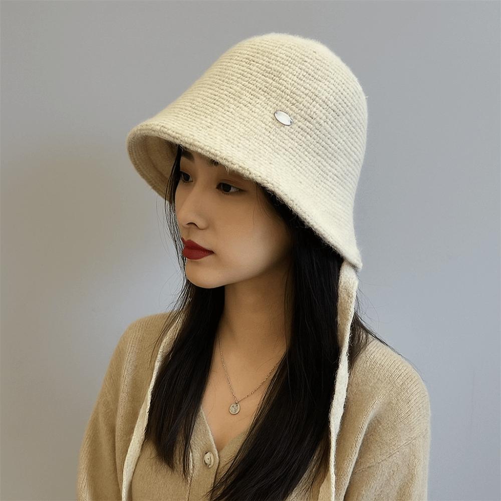 Wool Blend Fisherman Hat Knitted Woolen Basin Hat New Girl's Hat  Autumn Winter