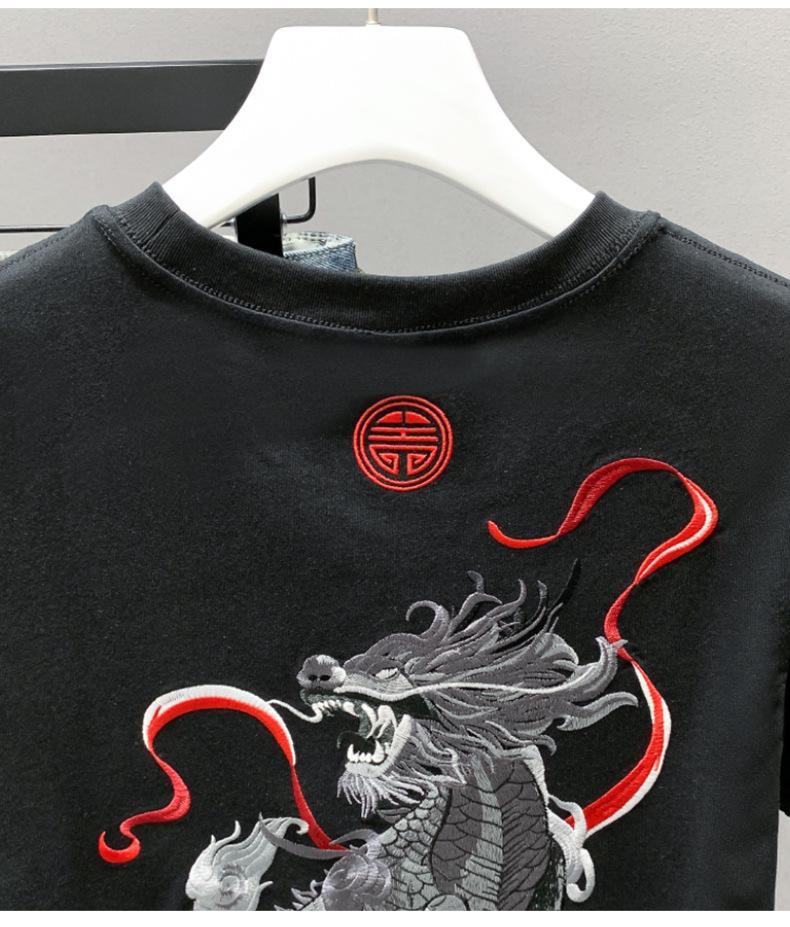 Men's Unicorn Embroidered Short-Sleeve T-Shirt - Chinese Style National Trend