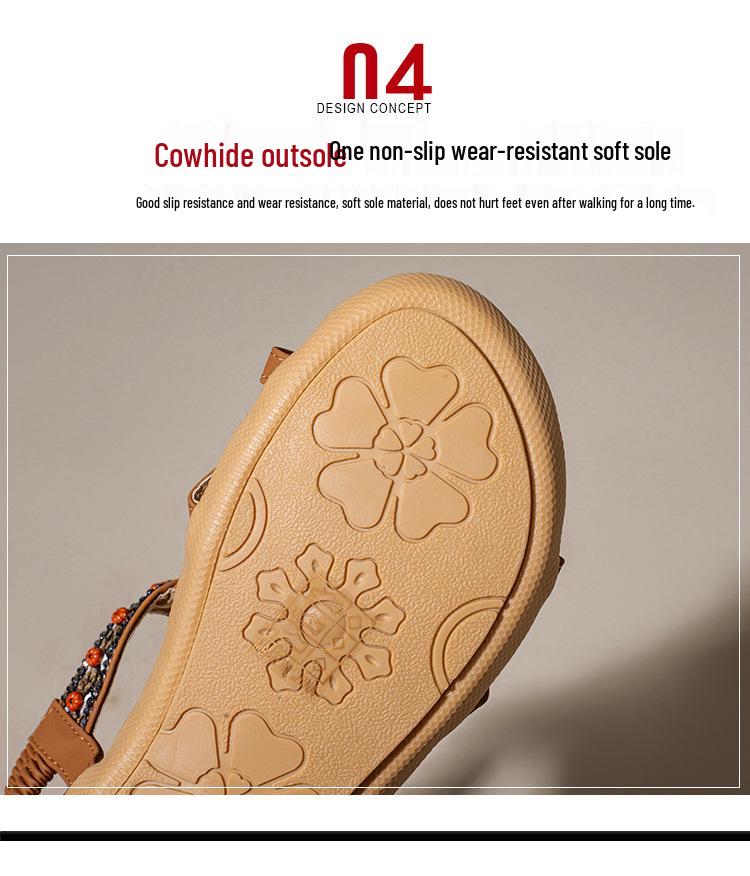 Boho Etniczne Damskie Sandały z Koralikami - Letnia Moda Płaskie Klapki