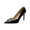 24D1 High Heels Women's High-end Sense Thin Heel Temperament French Fashion Black Not Tired Feet Pointed Small Fragrant Single Shoes