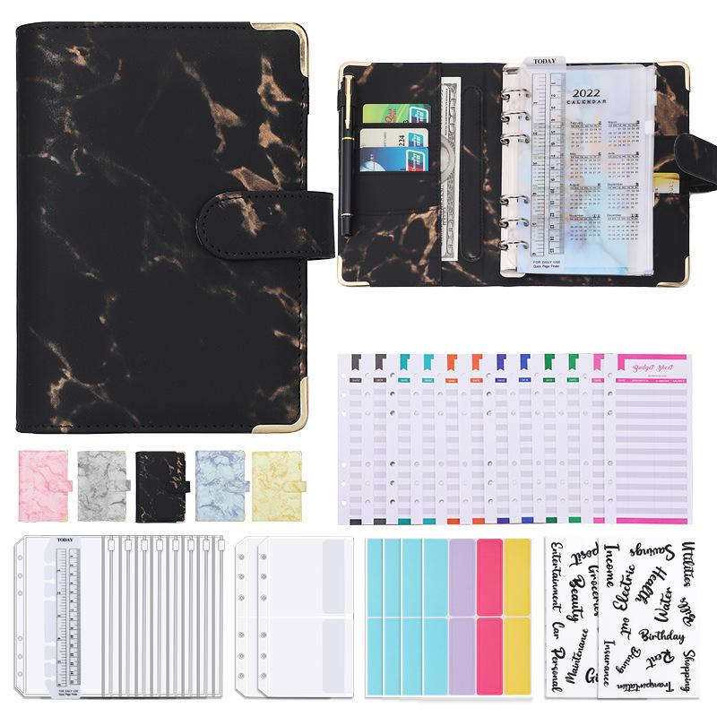 6-Hole A6 PU Leather Marble Diary & Finance Binder Book