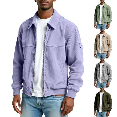 Chaqueta Casual de Moda de Pana Vintage para Hombre de Manga Larga con Bolsillo