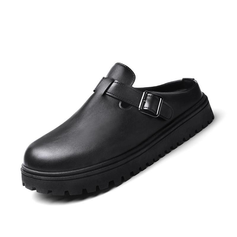 

Черные мужские мюли на платформе, лоферы без задника, тапочки, полуботинки на толстой подошве, сандалии с закрытым носком, повседневная обувь 39