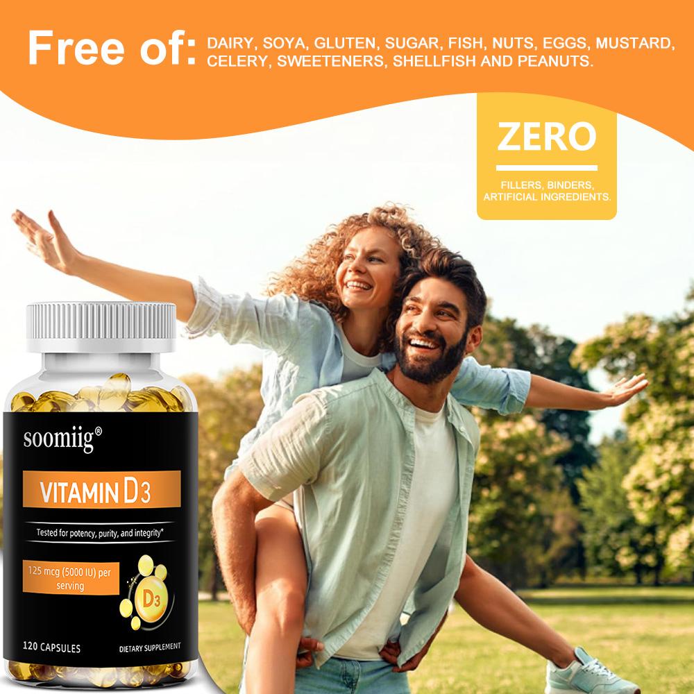 Vitamin D3 125mcg (5000 IU) Capsule 120 Count Dietary Supplement