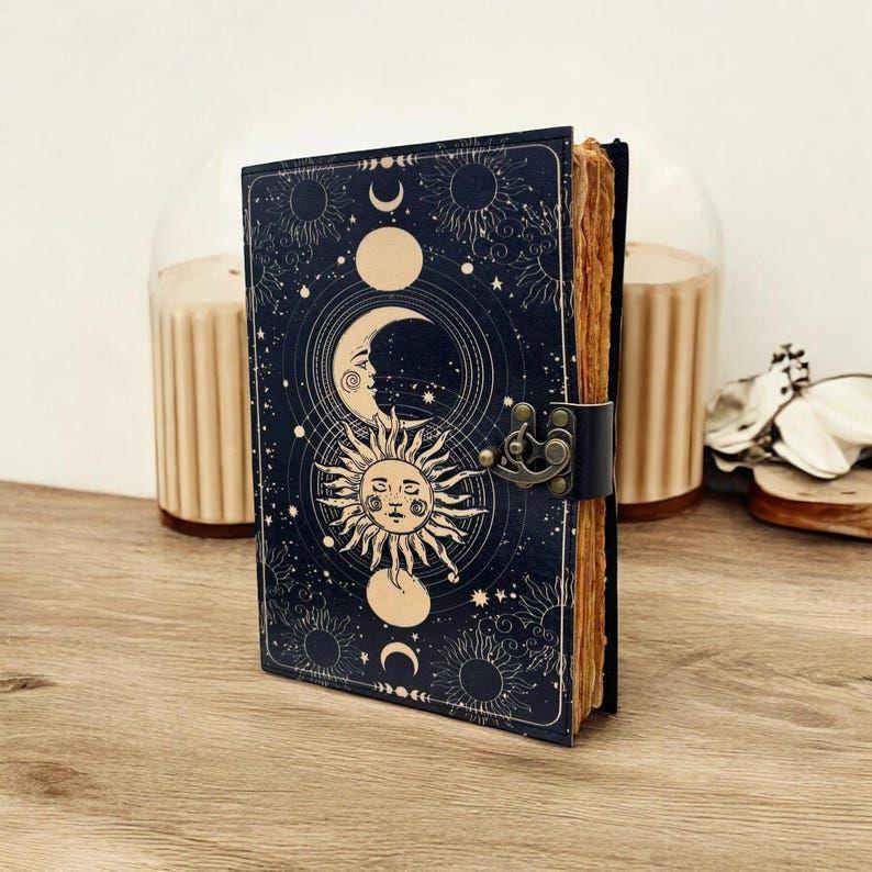 Sun & Moon Celestial Leather Journal : Wiccan Grimoire, Moon Phase Spell Book