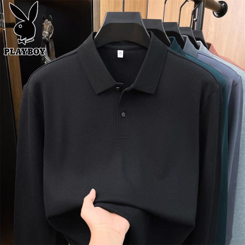 PLAYBOY Men's 100% Cotton Long-Sleeve Polo Shirt