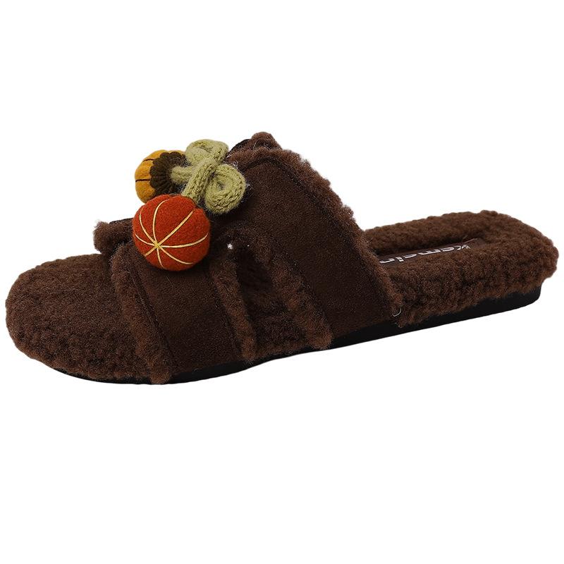 Niche milk huhu word fluffy shoes women autumn and winter cute cartoon small tomatoes versatile casual wind outside cotton slippers