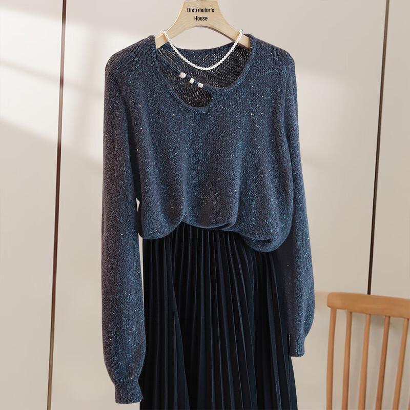 

Женский свитер с круглым вырезом, длинными рукавами и свободного кроя One Size