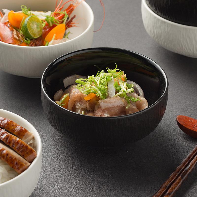 Japanese Creative Cooking Tableware Hotel Commercial Rice Bowl Household Ceramic Bowl Single Black And White New One Person Food