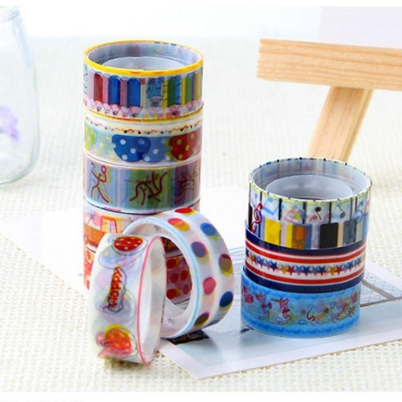 10 Pcs/lot Korean Version of Cute Cartoon Tape Trumpet Colored Adornment Tape DIY Color Tapes Many Mixed Delivery