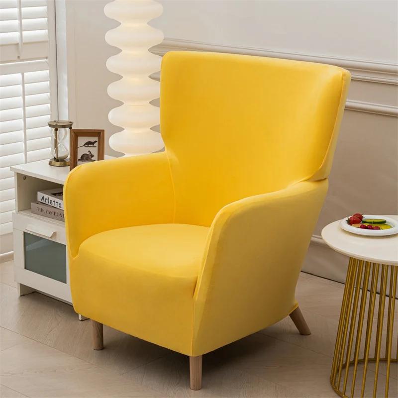 1PC Solid Velvet Armchair Covers Elastic Wingback Club Chair Slipcovers All-inclusive Single Sofa Covers for Home Banquet Hotel