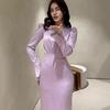 2023 Autumn Women's French Court-Inspired Slimming Pleated Waist Long Sleeve Dress