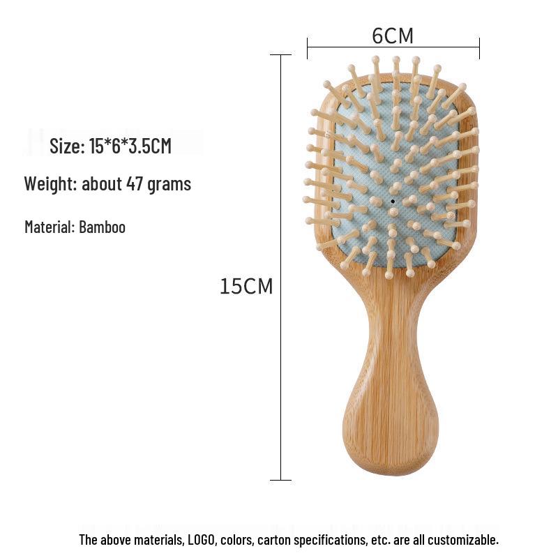 

Mini Bamboo Square Cushion Comb: Personalized Handheld Fluffy Scalp Brush