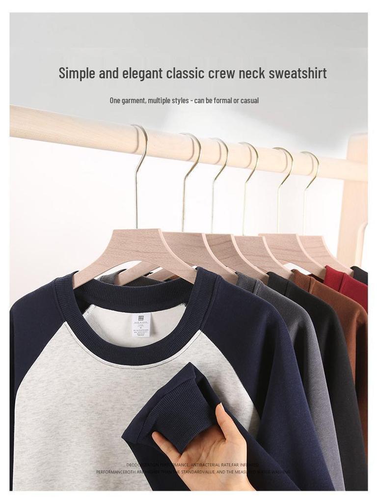 Unisex Cotton Raglan Sleeve Color Block Sweatshirt - Autumn/Winter Collection, Loose Fit, Fashionable and Versatile.