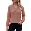 Women Solid Color V Neck Button Decoration Loose Long Sleeve Casual T Shirt Top