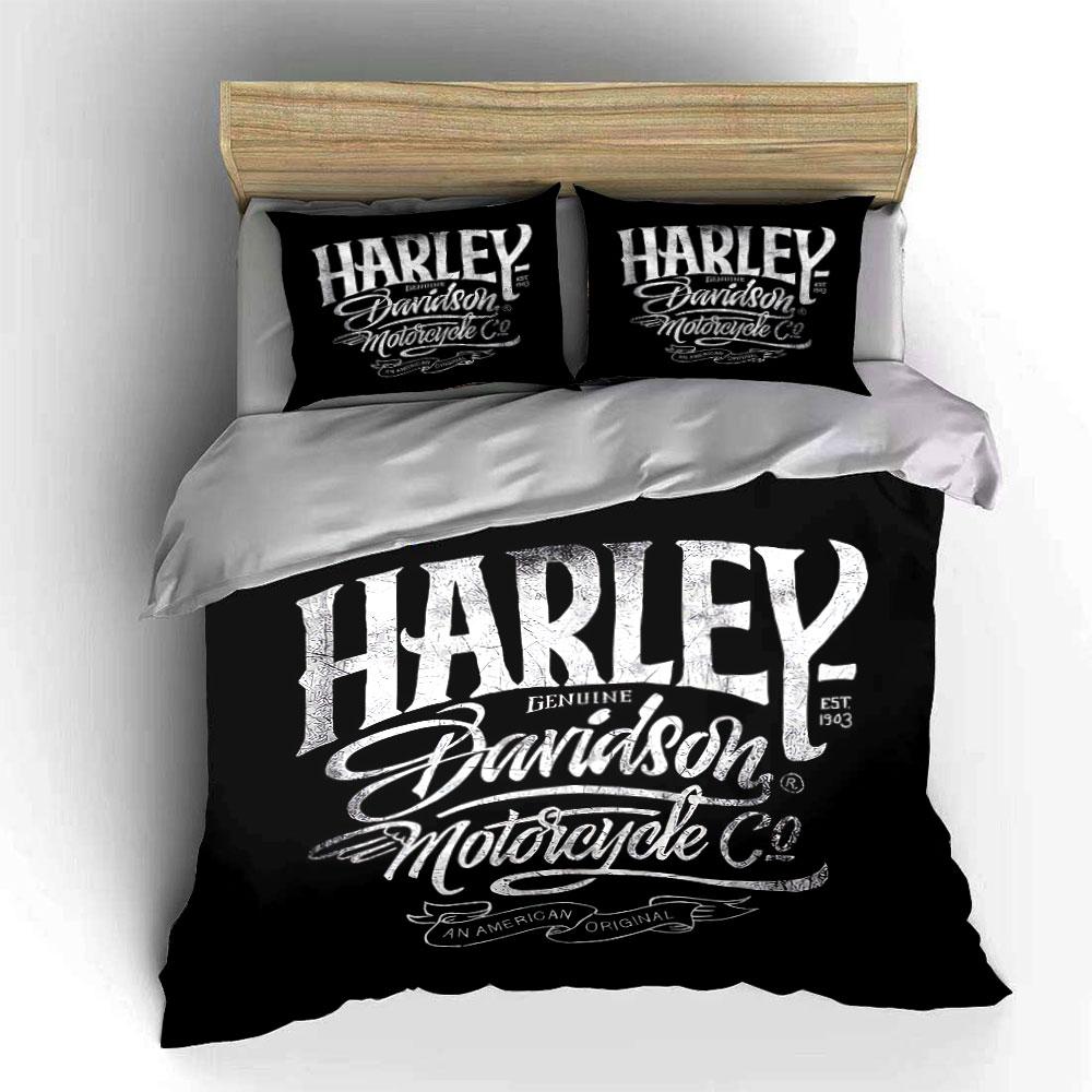Harley Davidson Logo Design Bedding Duvet Cover Set Duvet Cover Pillowcases  (1*Duvet Cover 2*Pillowcases, Without Duvet Insert)