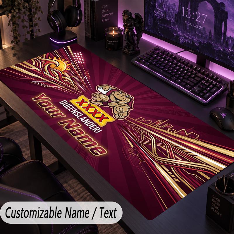 Large Mouse PadQueensland Maroons Custom Name Text Personalized Desk Mat Non Slip Gaming Pad