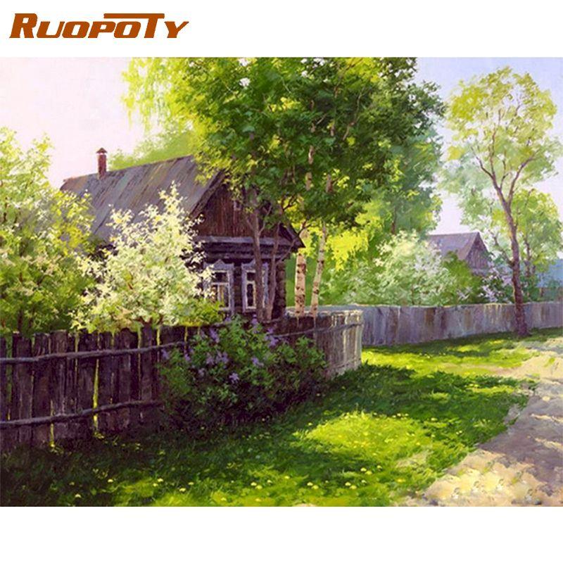 RUOPOTY Small House Picture DIY Painting By Numbers Kits Landscape Modern Wall Art Picture By Numbers For Home Decors 40x50cm