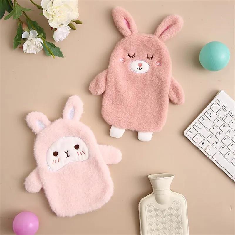 350Ml Rubber  Water Bottle With Cute Plush Cover Lovely Cartoon  Water Bag Explosion-Proof Portable Hand Warmer Great Gif