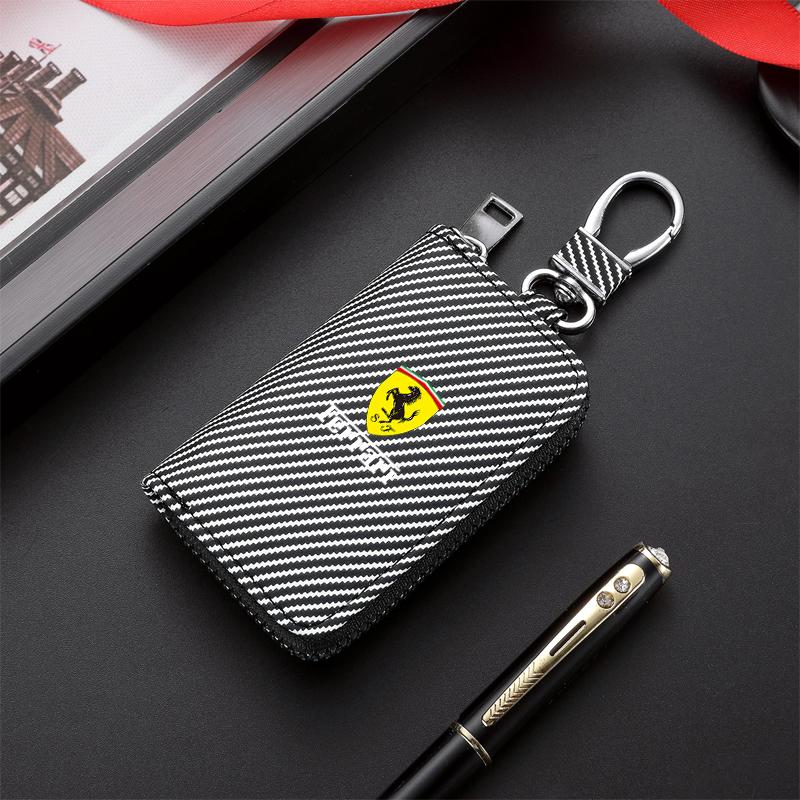 

Leather Carbon Fiber Car Key Multifunction Organizer Wallet For Ferrari SP1 812 F40 SF90 458 488 599 612 FF F12 Car Accessories