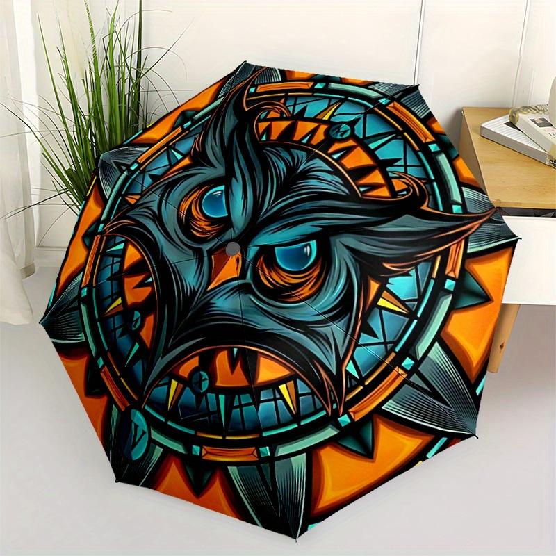 1pc Owl Mandala Automatic Open/close Umbrella, 8-Rib Sturdy Structure, Portable Travel Umbrella, Parties, Everyday Use, Outdoor Accessory, A