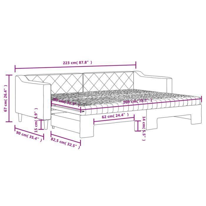 VidaXL Lit de jour avec gigogne et matelas gris foncé 80x200 cm tissu 3197440