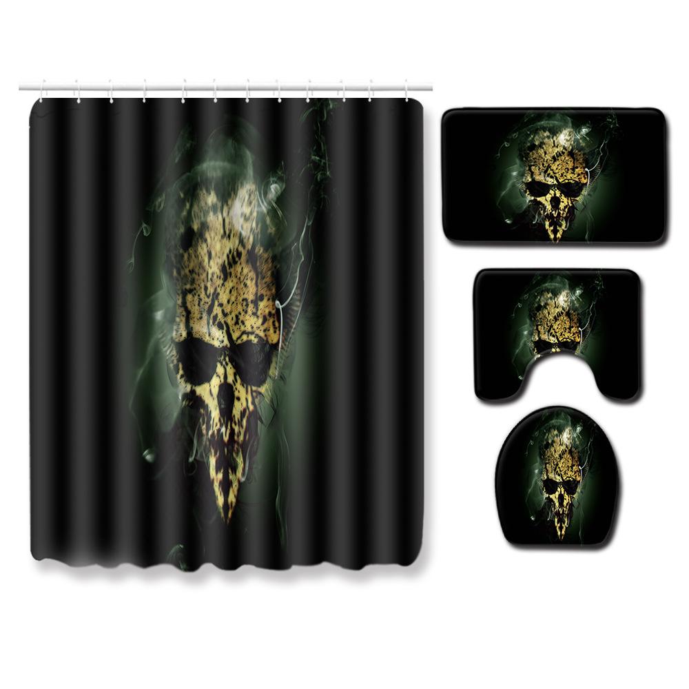 Skull Shower Curtain Floor Mat Combination Four-Piece Set Bathroom Toilet Carpet Shower Room Mat Foot Mat