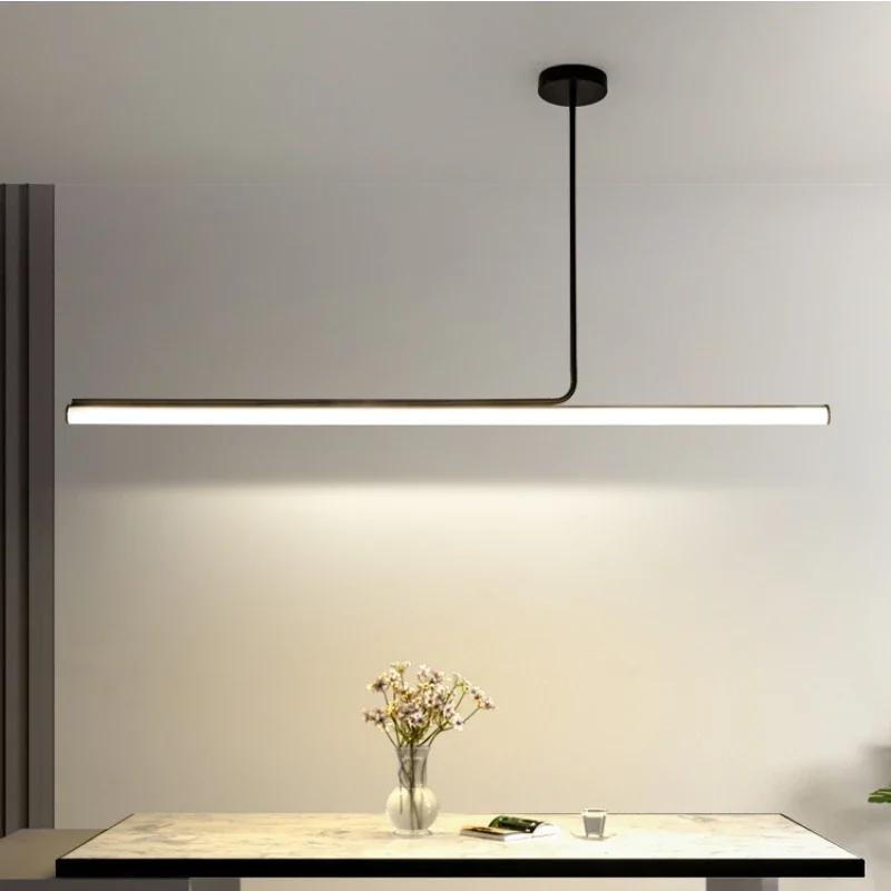 Modern minimalist restaurant pendant light Nordic luxury long tube light dining table creative counter long glossy attic light