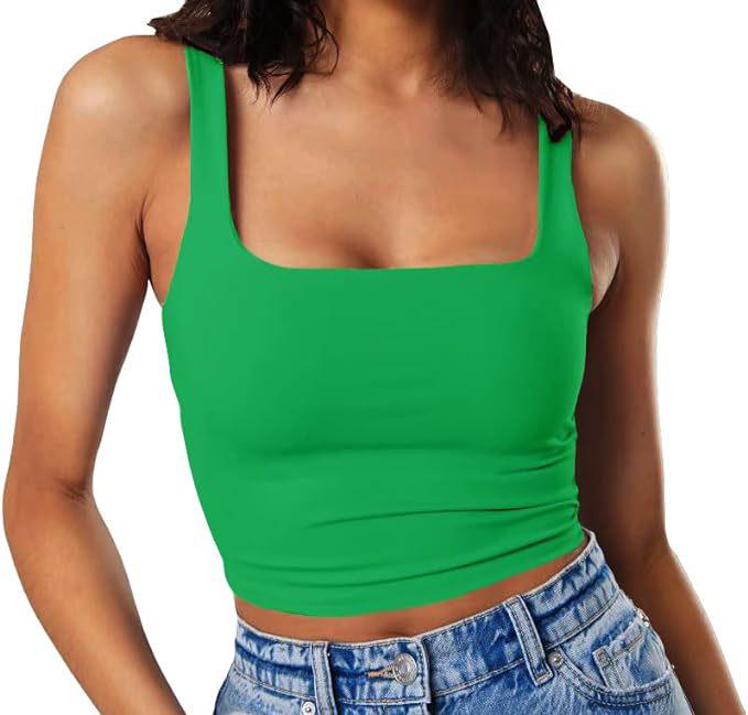 Dámský crop top bez rukávů na špagetová ramínka se čtvercovým výstřihem, slim fit