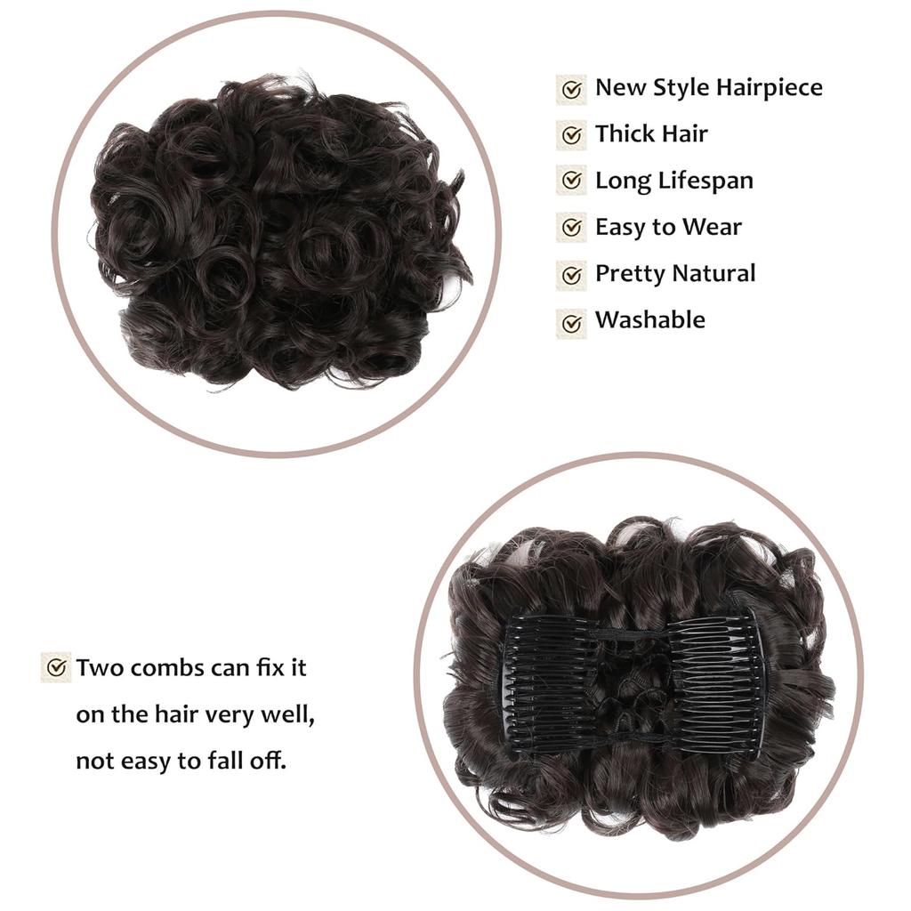 Combs Messy Bun Hair Piece Curly Dish Hair Buns Extension Thick Chignon Hairpiece Clip in Ponytail Scrunchies Hair Pieces for Women