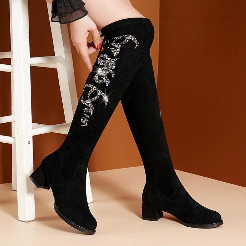 Over-knee Boots Women's Thick Heels Autumn and Winter New Velvet Warm and Thin Elastic Boots High Heels Boots High Boots