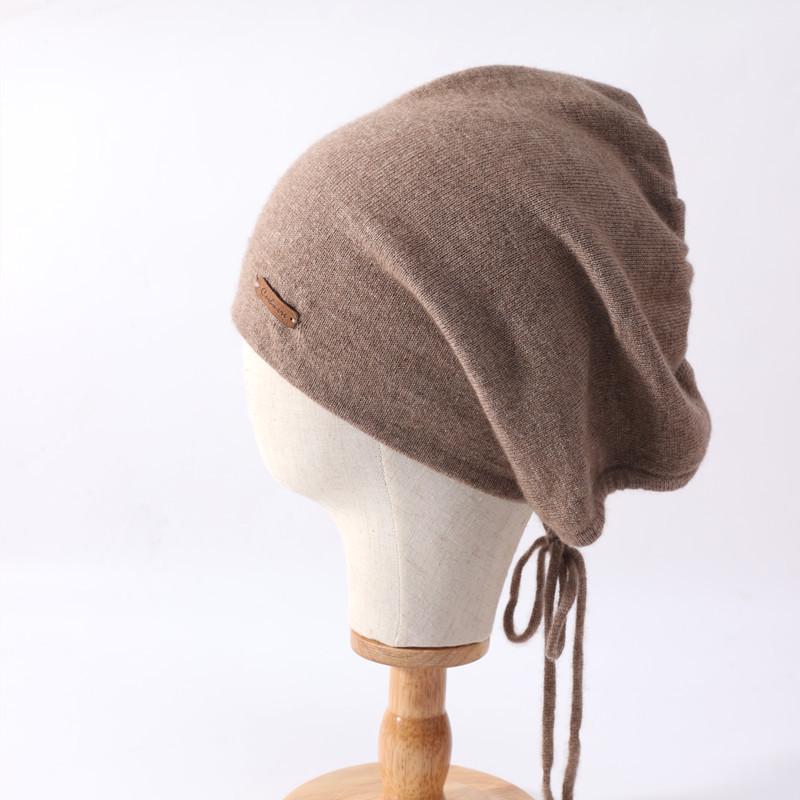 Унисекс вязаная шапка из кашемира - Свободная, двухслойная, теплая шерстяная шапка на осень и зиму One Size