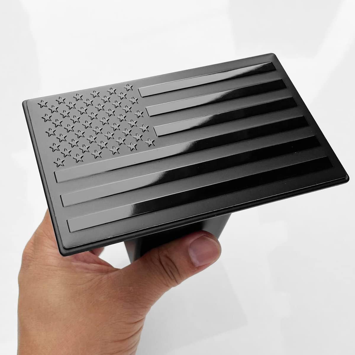 Bonrcea American Flag Metal Trailer Hitch Cover for 2 inch Receivers Matte Black