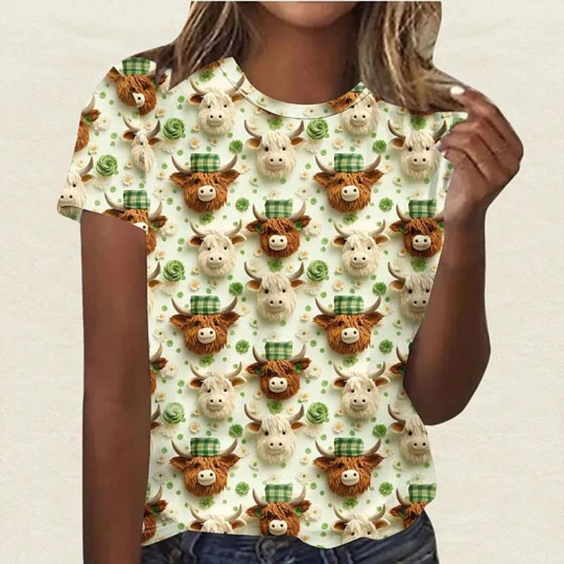 Summer Round Neck 3D St. Patrick's Day Print Top Fashionable Casual Short Sleeved Women's T-shirts
