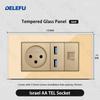 DELEFU Glass SC70 Panel 145mm Gold Israeli Standard USB C-type Fast Charging Wall Socket Switch TV Phone CAT5 CAT6