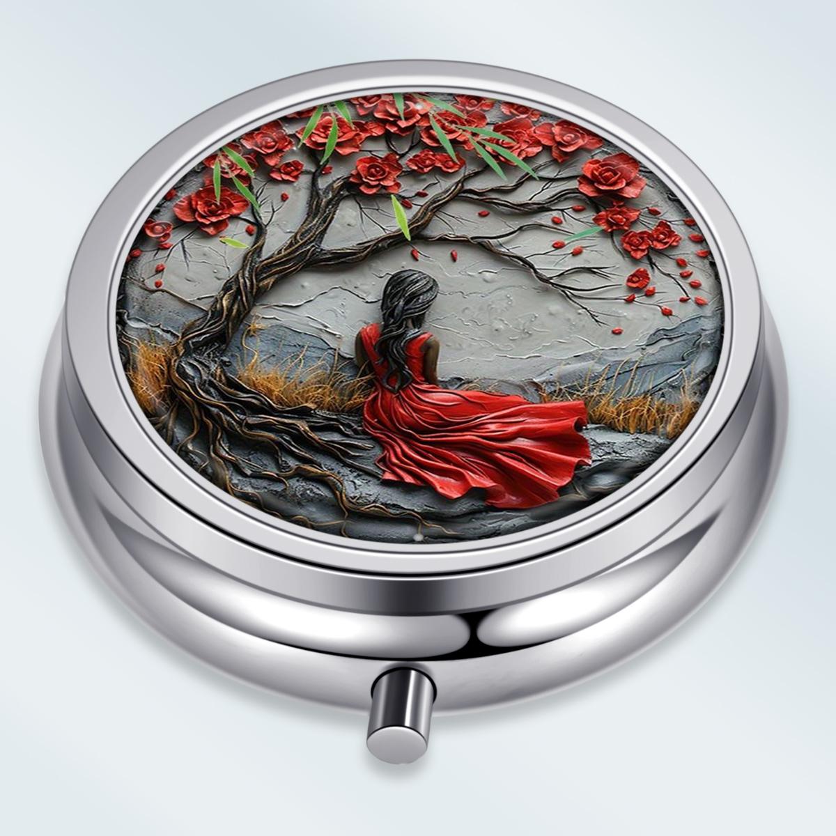 

Portable Pill Box with 3 Compartments, Mini Metal Medicine Organizer Case, Cute Printed Pill Container for Vitamins, Pills, Jewelry, Travel, Daily Use різнокольоровий