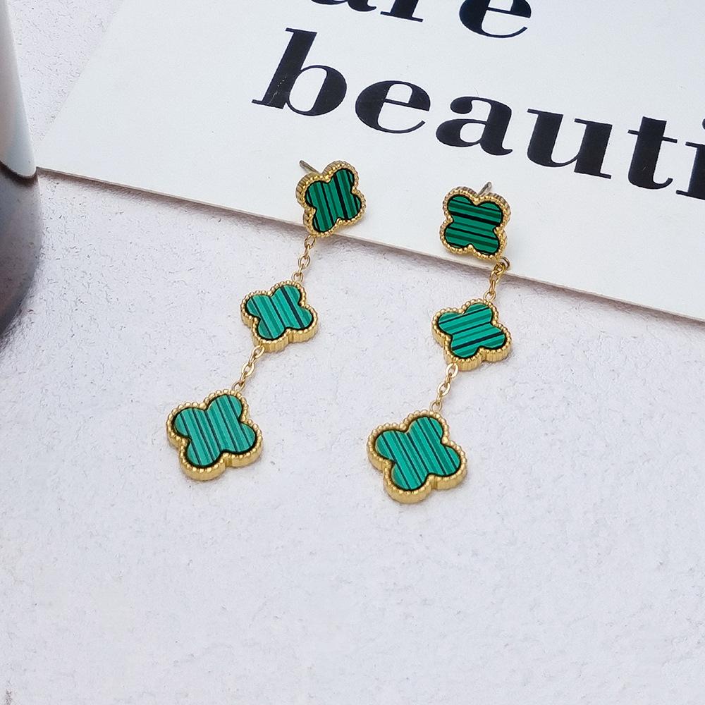

Модные роскошные серьги-четырехлистный клевер высокого класса зелёный