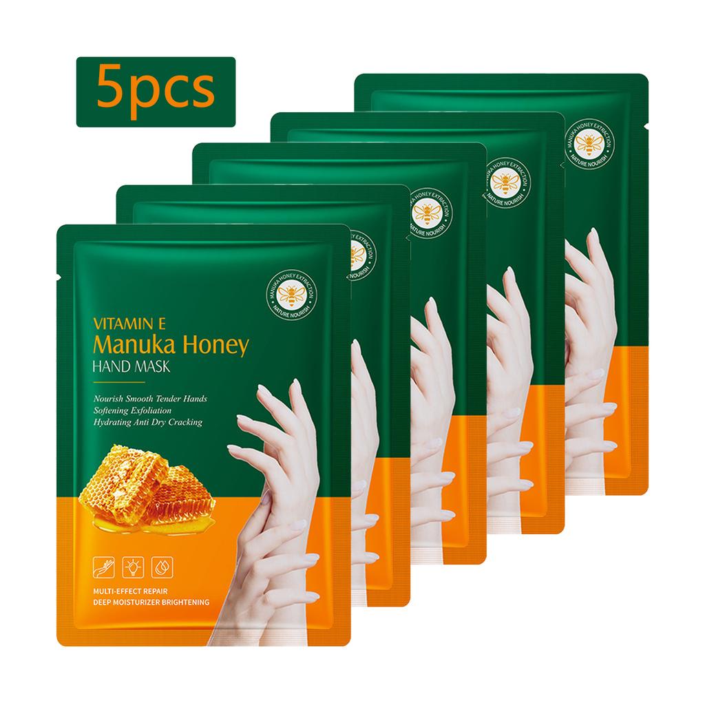 5Pcs Moisturizing Manuka Honey Mask for Feet and Hands – Deep Hydration for Dryness, Cracked Heels & Palms – Softening Treatment Set