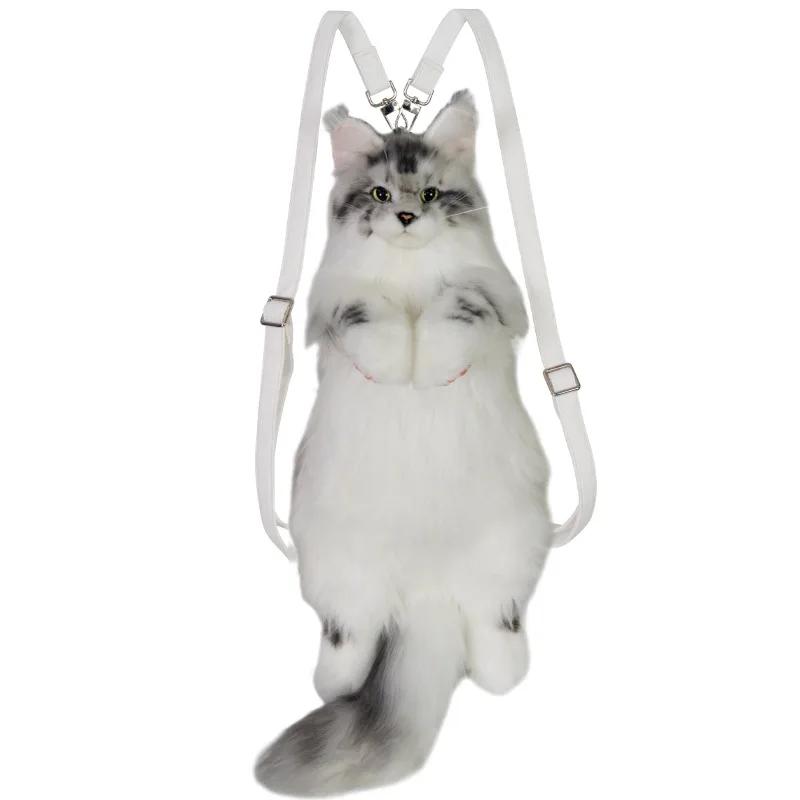 Pure Handmade Simulation Plush Cat Backpack Trendy And Cute White Cat Shoulder Bag For Women Exquisite Birthday Gifts For Girl