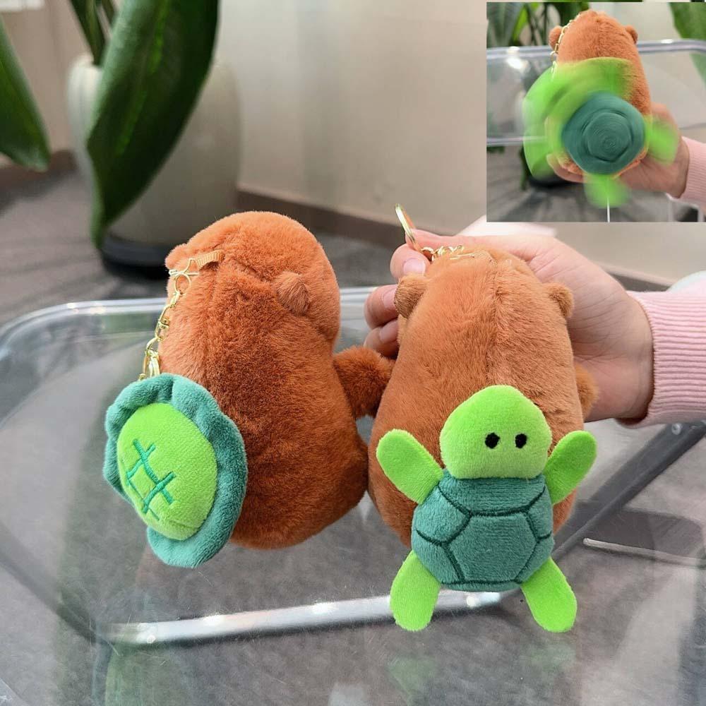 Cartoon Rotating Turtle Shell Toy Pulling Rope Doll Plush Animal Pendant Capybara Key Ring  Gift