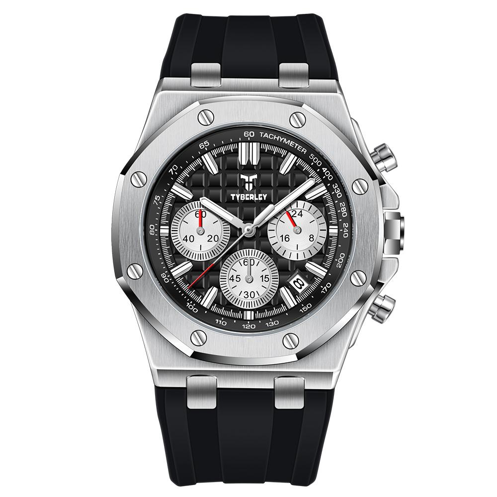 New TYBERLEY Luxury Men's Quartz Watch Sports Chronograph Luminous Waterproof Fashion Watch Men Silicone Grid Literal +BOX