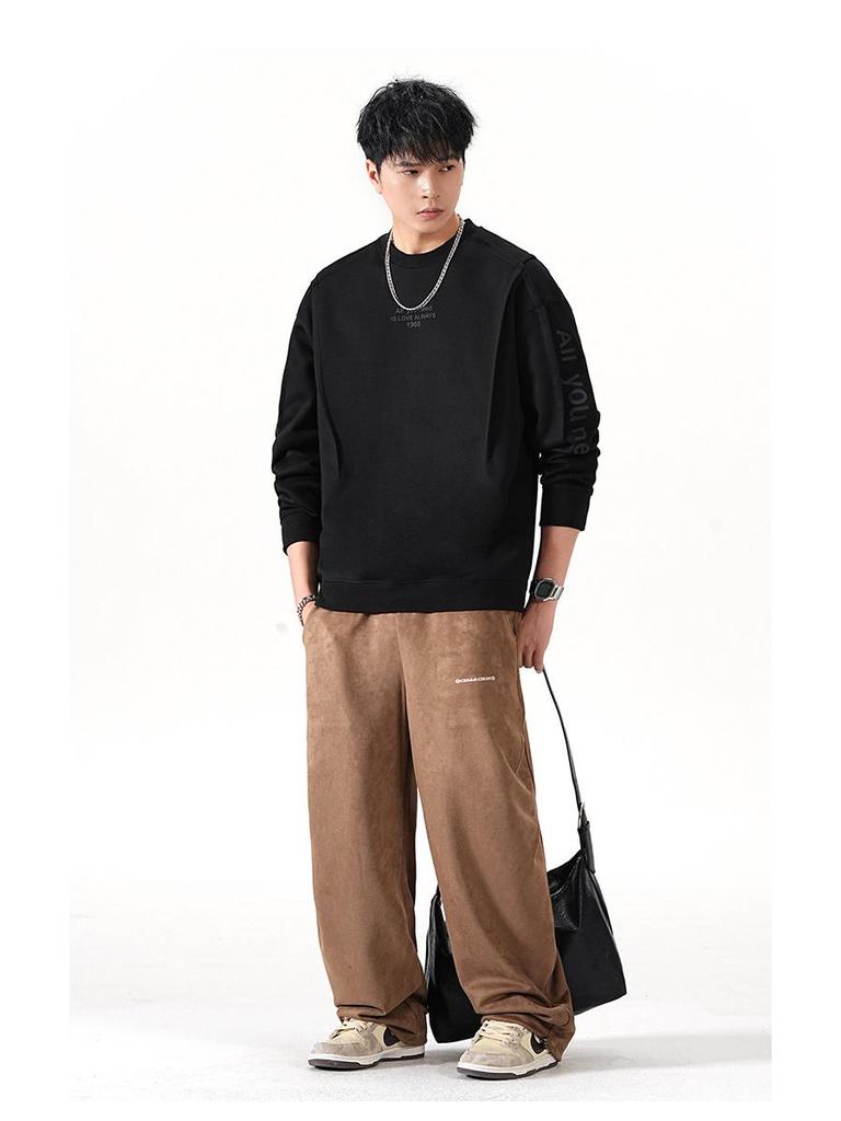 High-End American Men's Heavyweight Letter Print Hoodie - 2025 Autumn Trendy Spliced Loose Base Layer Shirt