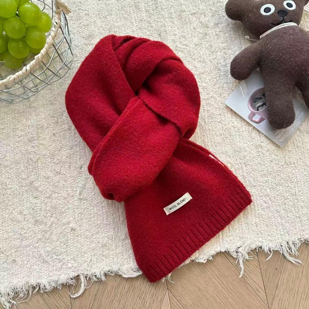New Year's red soft waxy versatile knitted scarf women's autumn and winter atmosphere white student wool scarf