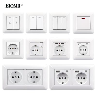 EIOMR EU zásuvka kombinace se nástěnným vypínačem s nabíjecím portem USB Type C 2,1A Zásuvka Bílé PC panel Rusko Španělsko Nástěnná zásuvka