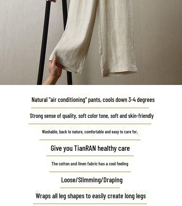 Women's High Waist Wide Leg White Linen-Cotton Pants - Korean Style, Slimming, Loose Fit, Straight Leg