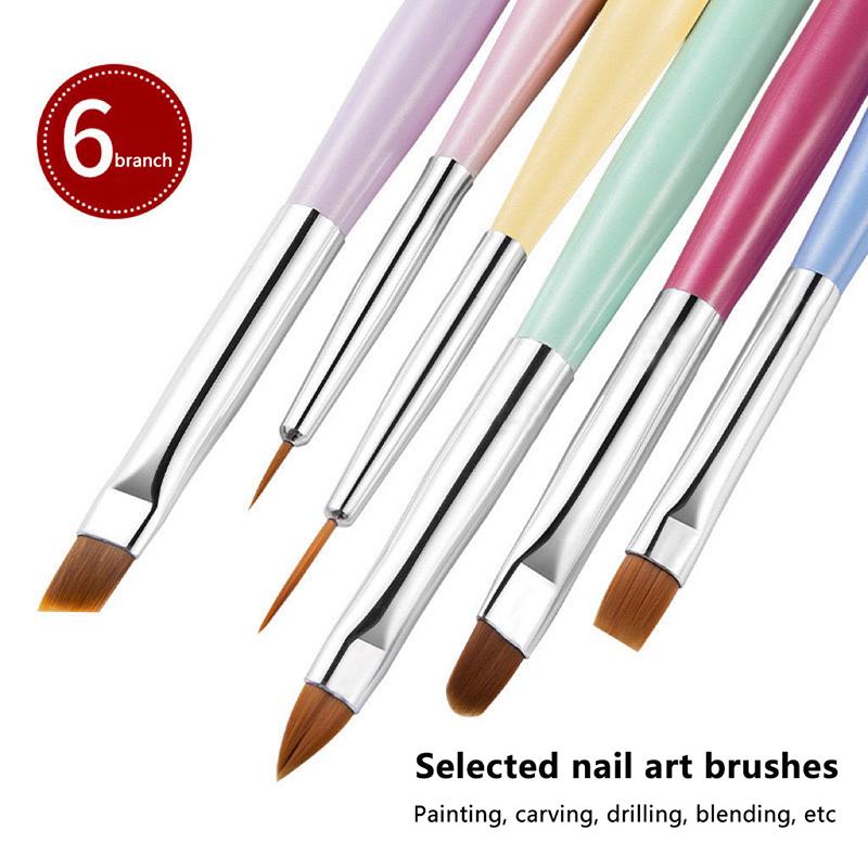 6Pcs/Set Nail Glue Phototherapy Pen Uv Gel Brush Pen Acrylic Brush Professionnal Nail Art Brushes Painting Drawing Brush
