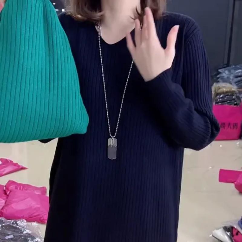 Women Autumn Winter V Neck Midi Dress Ribbed Loose Casual Knit Wear